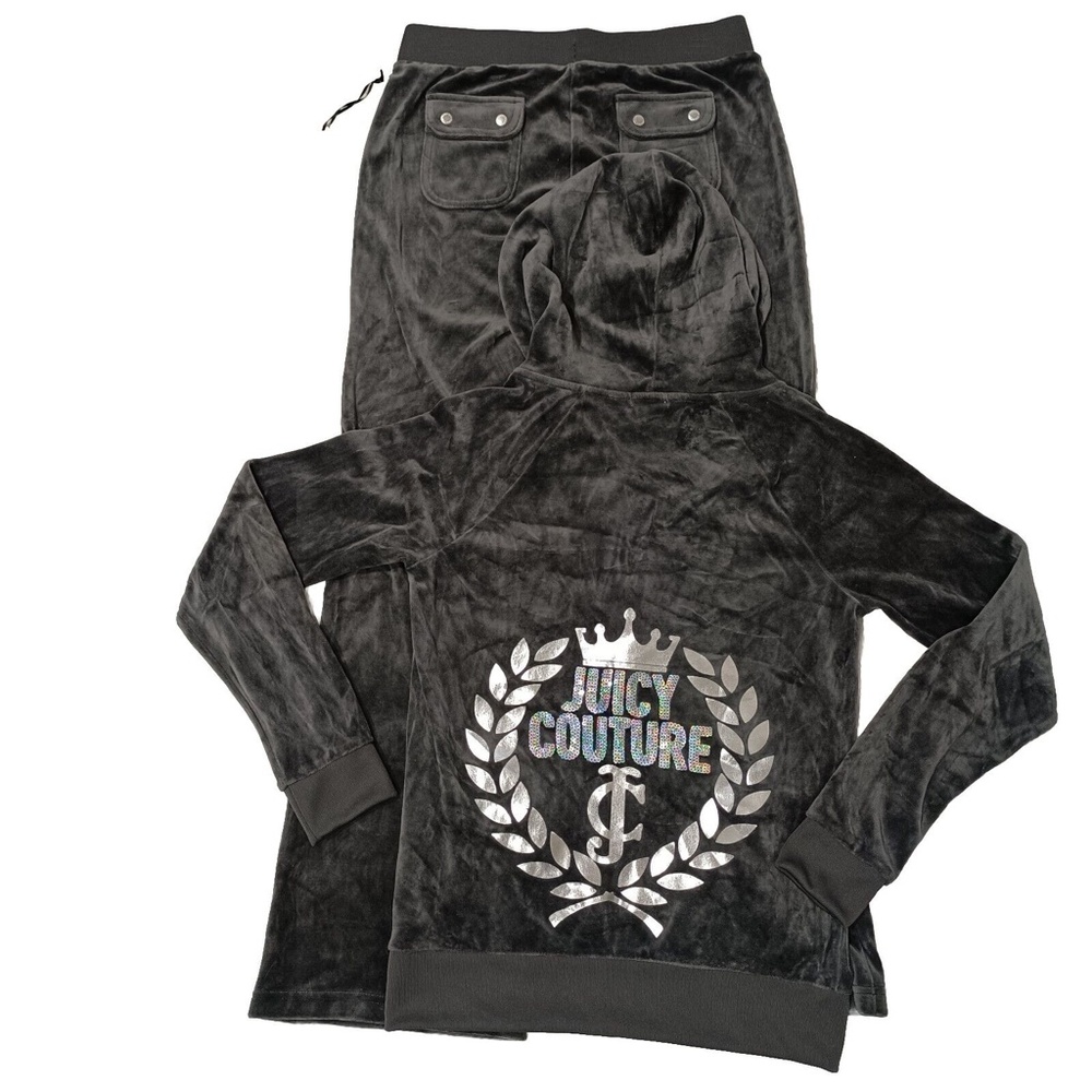 Juicy Couture Tracksuit Matching Set Grey Small Jacket Pants Bling Logo New Y2k